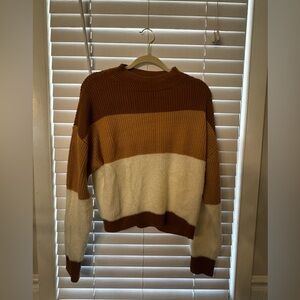 SHEIN Brown, Mustard & Cream Colorblock Crewneck Sweater